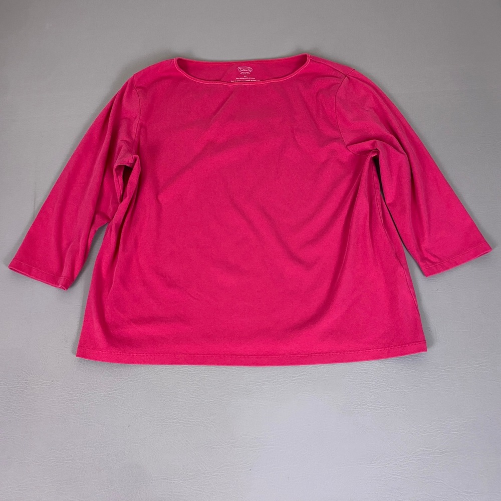 Talbots Top Women's Plus 1X Pink 3/4 Sleeve Boat Neck Cotton Spandex Knit Tee
